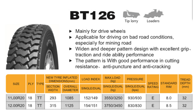 Radial OTR Tyre BT126 11.00R20 12.00R20